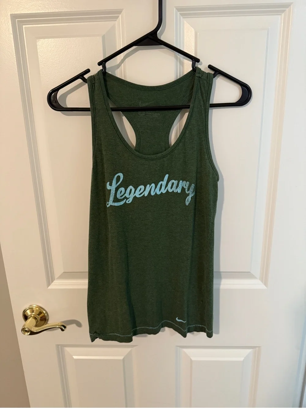 Nike Women’s Olive Green Racerback Tank with Light Blue 'Legendary' Script